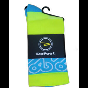 DeFeet Biking Socks Aireator Adult L/XL 5 inch Cycling Hi-Vis Yellow Blue NEW